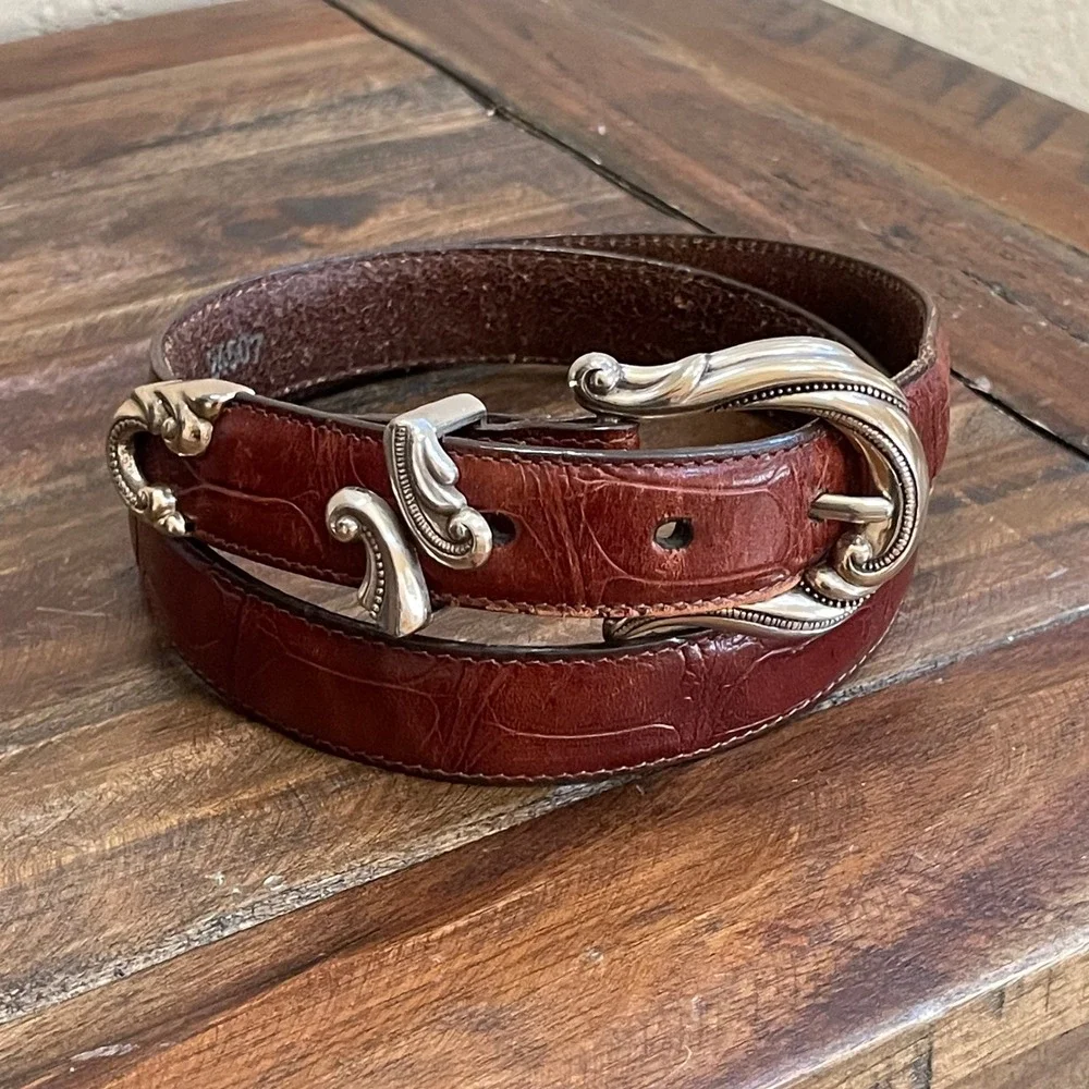 Vintage Y2K‎ Brighton Brown Mock Croc Leather Western Buckle Belt Large